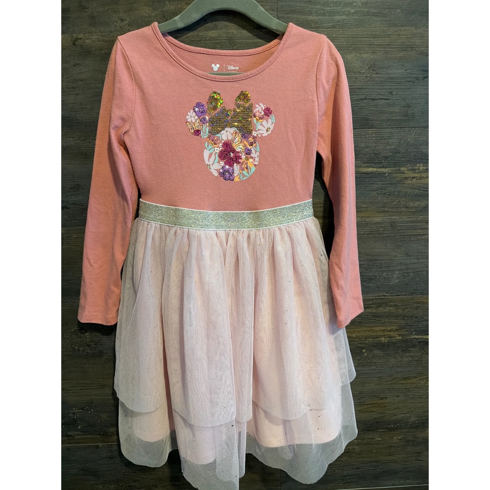 Disney Jumping Beans Minnie Mouse Sequin Floral Tutu Dress Pink Girls 5